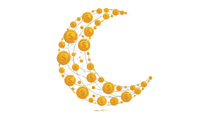Fototapeta premium Golden Spheres Forming a Beautiful Crescent Moon Shape Artwork, Generative AI.