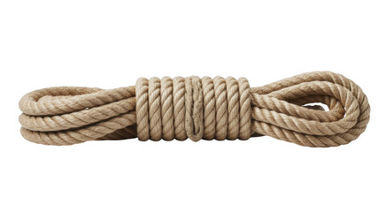 Coiled rope with natural fibers natural rope bundle isolated on a transparent background