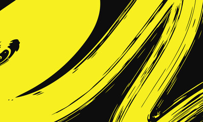 Yellow and Black Brush Stroke on Black Background, Artistic Abstract Design