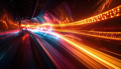 Abstract Light Trails in Tunnel - A Dynamic Display of Speed.