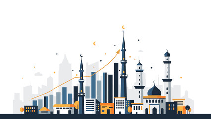 Obraz premium Islamic Cityscape with Mosques and Modern Buildings Representing Growth, Generative AI.