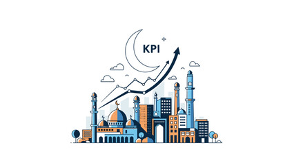 Obraz premium Islamic Finance and Business Growth with Mosque and KPI Chart, Generative AI.
