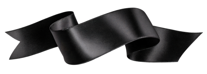 A flowing, glossy black ribbon, with a subtle texture and delicate curves, on a stark black background