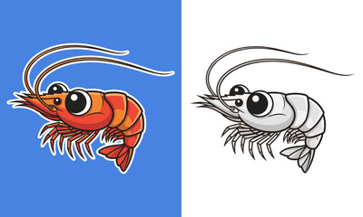 Shrimp cartoon character colored and line art.