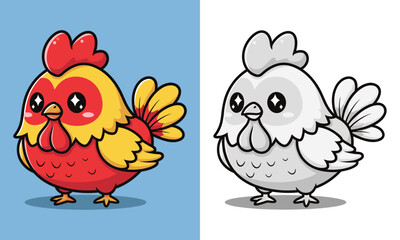 cartoon chicken rooster hen coloring page.