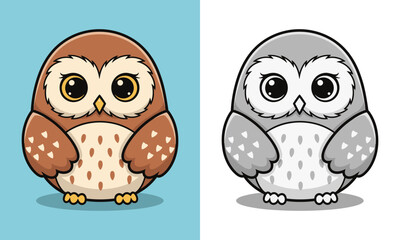 Obraz premium cartoon owl icon set brown and gray owl graphic.