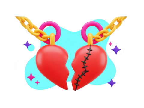 Broken heart necklace with gold chain isolated on colorful background isolated on transparent background - Powered by Adobe