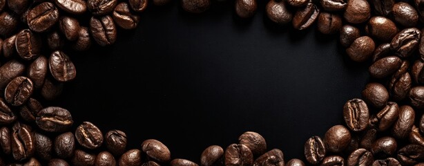 The Coffee Beans Ring Framing Dark Matte Background with Central Empty Space