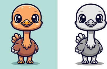 Obraz premium Cute Cartoon Chick Template Color and Line Art.