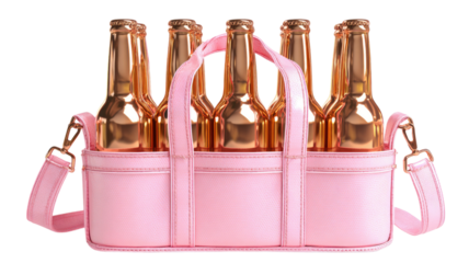 Isolated glass bottles of red wine and brown beer sit alongside empty green beverage bottles and full alcoholic drink objects against a blank white background