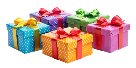 Colorful gifts with polka dots and ribbons presents