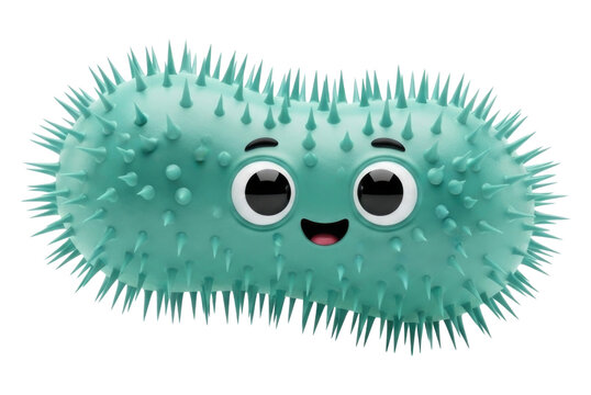 3d cartoon bacterium with smiling face transparent background, cutout png
