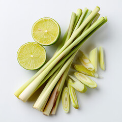 Lemongrass stalk lime halves aromatic citrus herb fresh