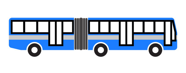 simple articulated bendy blue passenger bus icon symbol side view silhouette vector illustration isolated on transparent background