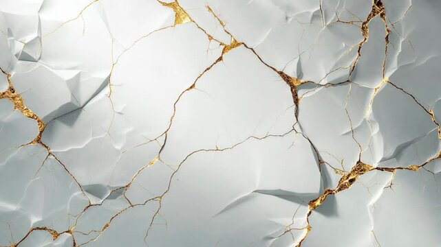 Animated luxury background featuring white fractured marble with elegant flowing golden veins