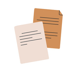 Paper documents with pen icon, office paperwork, forms and business files, written text lines on sheets, notes and records isolated on white background flat vector illustration.
