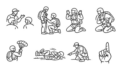 Obraz premium Illustration of military training techniques and parachute jumping