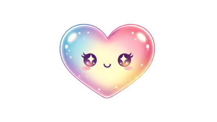 Cute heart emoji with smiling face and rainbow colors on white