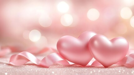 Floating pink hearts, romantic.