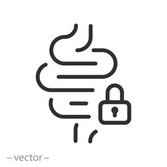 intestines and lock icon, constipation linear illustration