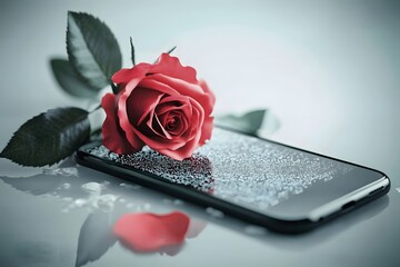 Rose from phone screen, digital.