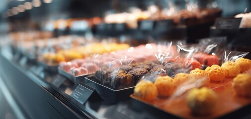 The Pastry Display Case Filled with Colorful Gourmet Desserts and Treats