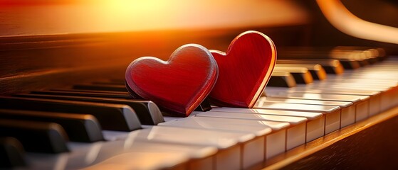 Red hearts on piano keys.
