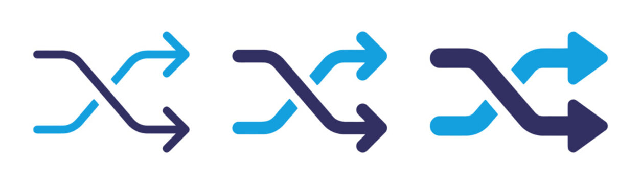 Intertwined arrows for shuffle option in several styles on white background