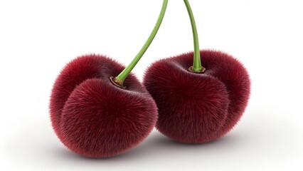 Velvety Cherries: A close-up shot captures the exquisite detail of two ripe cherries, their surfaces adorned with a delicate, velvety texture.