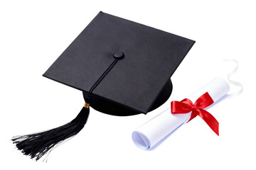 Graduation Cap and Diploma Scroll Symbolizing Achievement