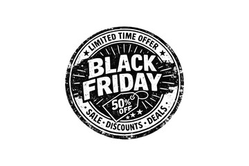 Obraz premium Black Friday sale stamp with 50% off discount and limited time offer text
