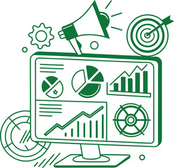 Flat marketing data dashboard icon green vector vector illustration