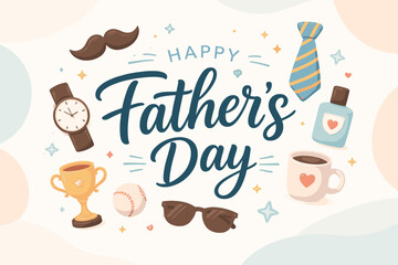Happy Father's Day greeting with symbols of appreciation and gifts