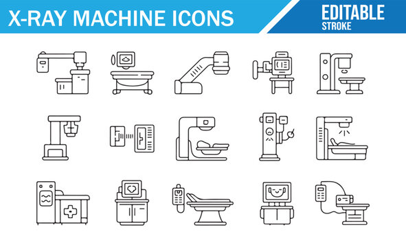 Digital X-ray and Medical Scanner Outline Icons for Hospital Use