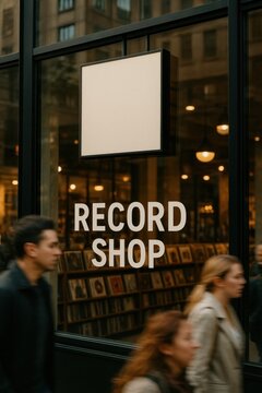 Urban record shop exterior view.