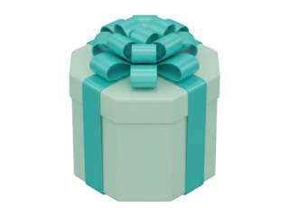 A 3d teal gift box with a decorative bow on top isolated on transparent background