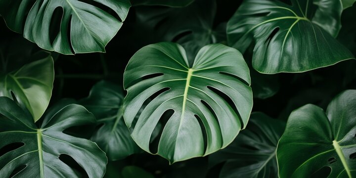 Intricate Monstera Leaf Patterns and Tropical Nature Background with Botanical Beauty Elements - Powered by Adobe