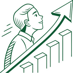 Flat growth performance arrow icon minimal green vector illustration