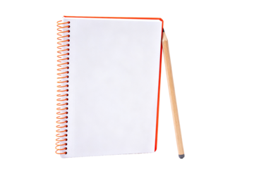 Spiral Notebook with Pencil on White Background