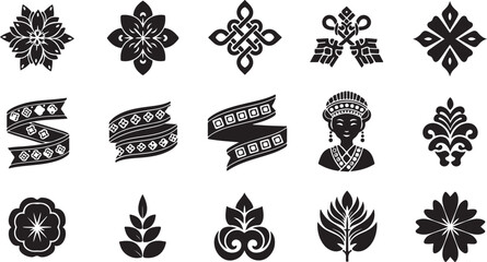 Obraz premium Collection of black tattoo designs and floral symbols