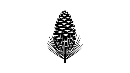Elegant black and white pine cone illustration on a clean white background.