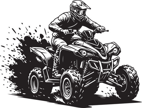 Adventurous atv rider speeding through terrain, creating a dramatic splash of dirt