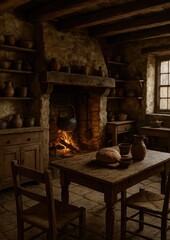 Naklejka premium Rustic warmth in vintage kitchen.