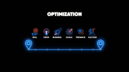 Fototapeta premium Optimization concept with and glowing blue line on black background skill vision business goals