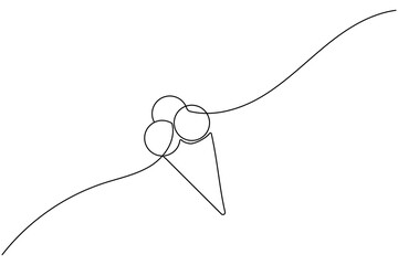 Obraz premium Minimalist continuous line drawing of an ice cream cone with three scoops