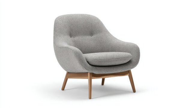 Soft gray chair with wooden legs designed for modern living rooms and cozy spaces