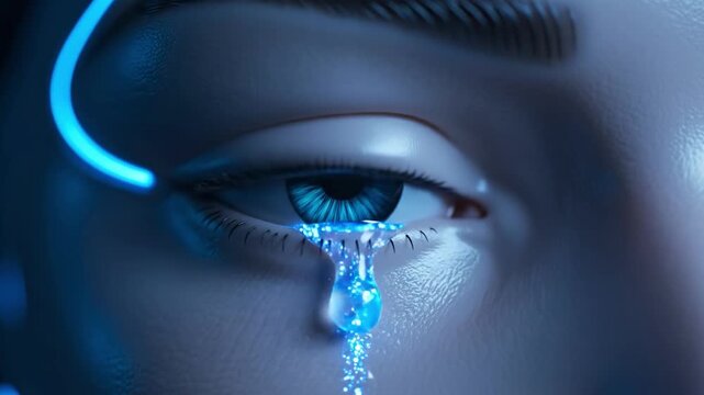 Crying Eye with Blue Tears Closeup.