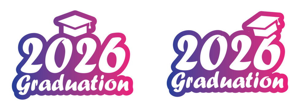 Graduation of 2026 set icon, vector illustration
