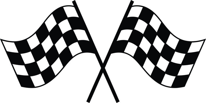 Checkered race flags crossed finish line icon black white pattern motor sport rally competition winner symbol vector