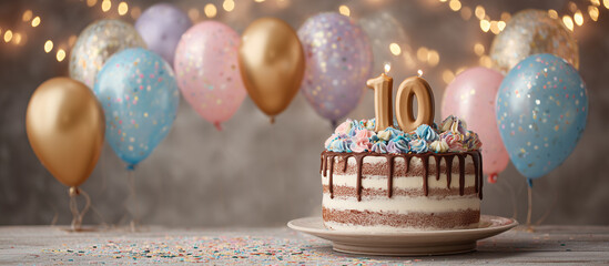 10 th birthday cake with balloons